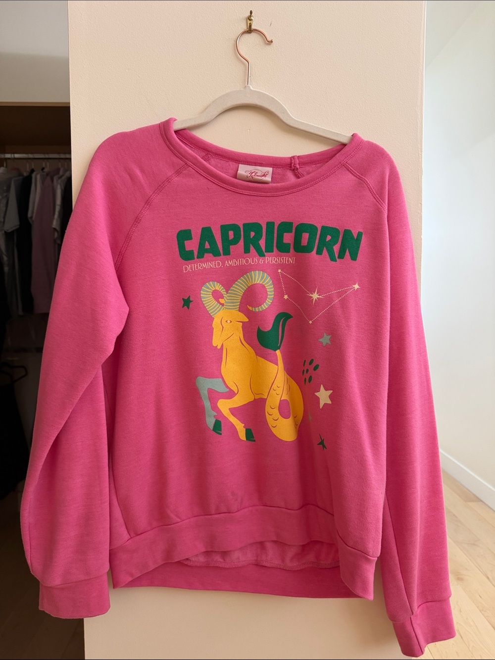 Midnight Rider Capricorn Graphic Crewneck - Pink & Yellow